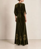 Themis Z | Khaki imposed silk-velvet Amore maxi dress