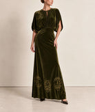 Themis Z | Khaki imposed silk-velvet Amore maxi dress