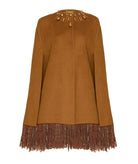 Themis Z | Camel wool-cashmere embellished Antiope fringed cape
