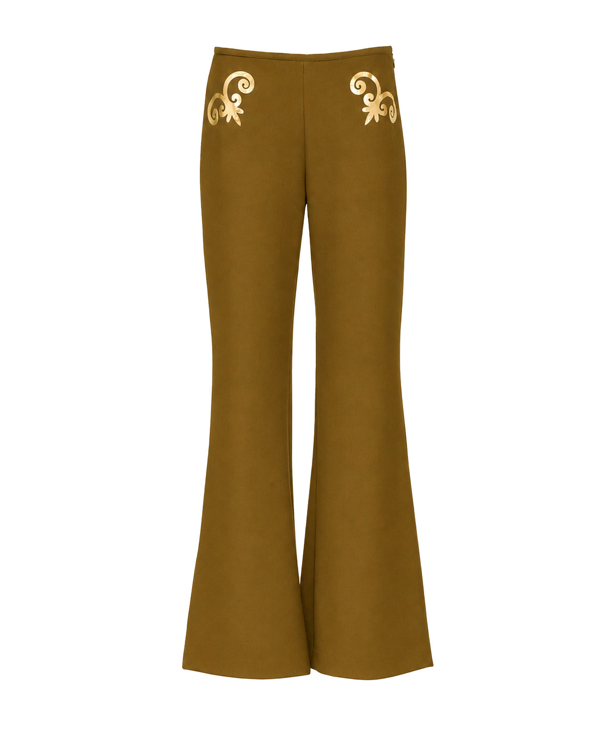 Themis Z | Khaki Selene flared pants with gold foil