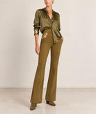 Themis Z | Khaki Selene flared pants with gold foil