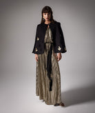 Themis Z | Black wool-cashmere Aurea cape with gold foil