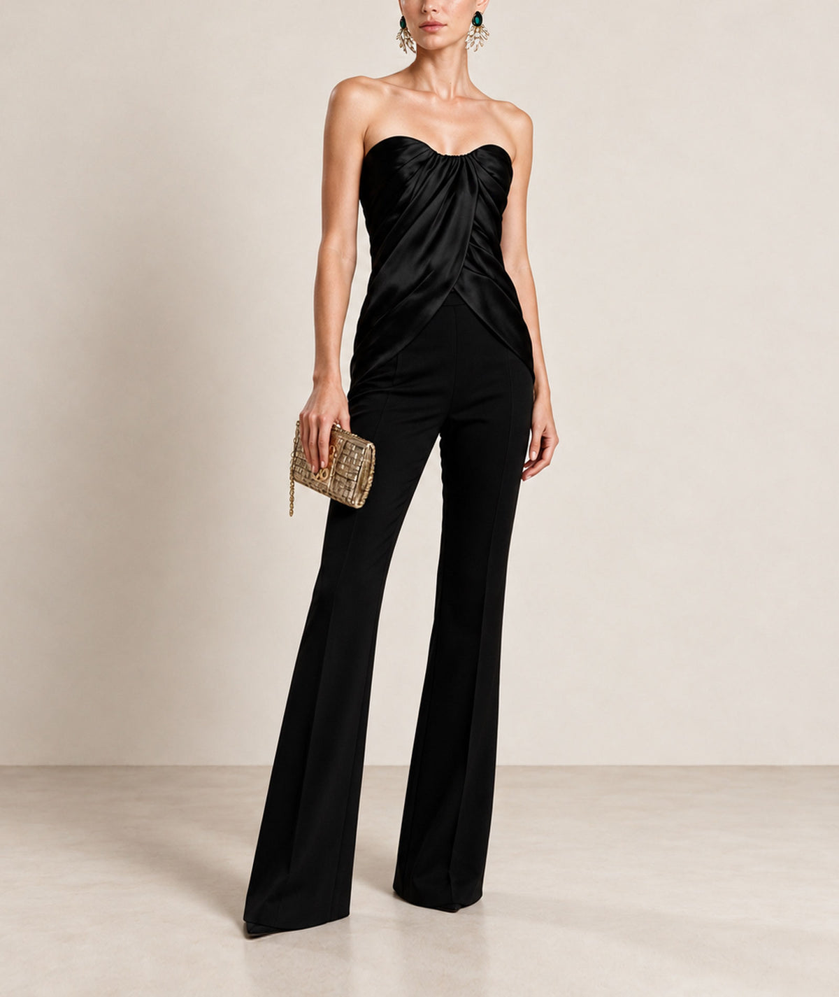 Costarellos | Black silk-blend mikado draped strapless Lyza top