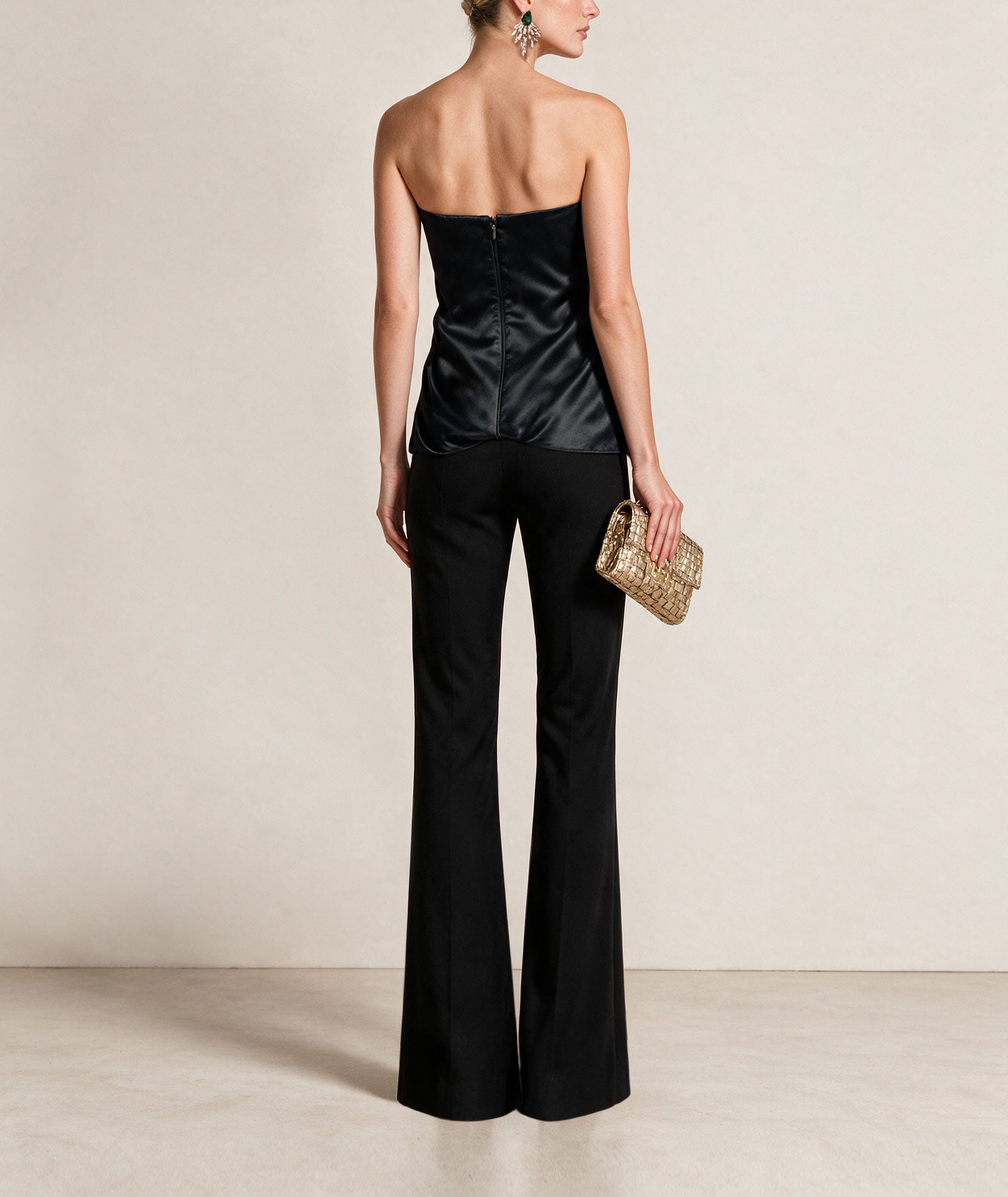 Costarellos | Black silk-blend mikado draped strapless Lyza top