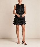 Costarellos | Black tulle Luneth mini dress with crystals and feathers