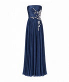 Costarellos | Blue lurex georgette sequined strapless Lenina gown