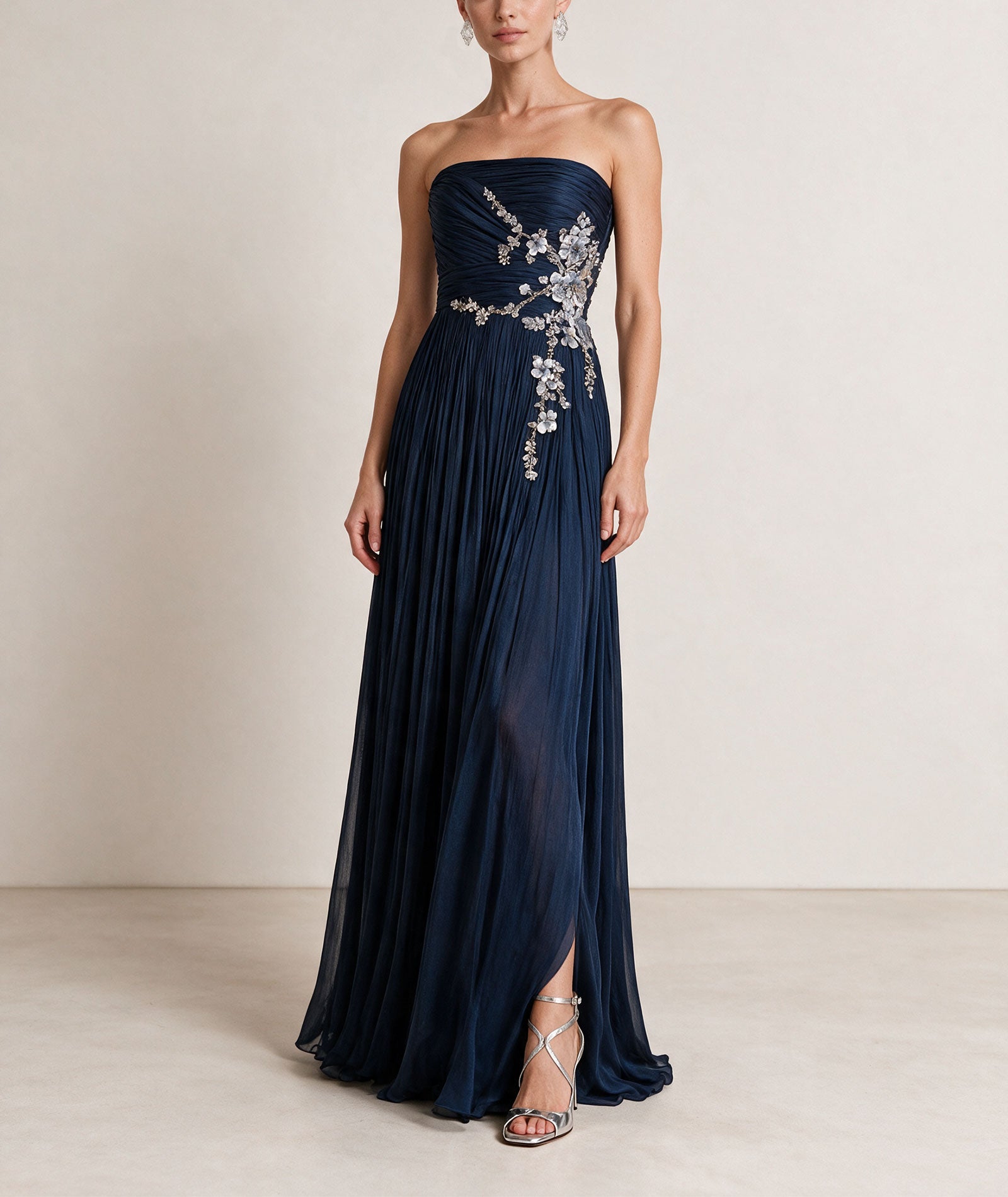Costarellos | Blue lurex georgette sequined strapless Lenina gown