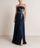 Costarellos | Blue lurex georgette sequined strapless Lenina gown