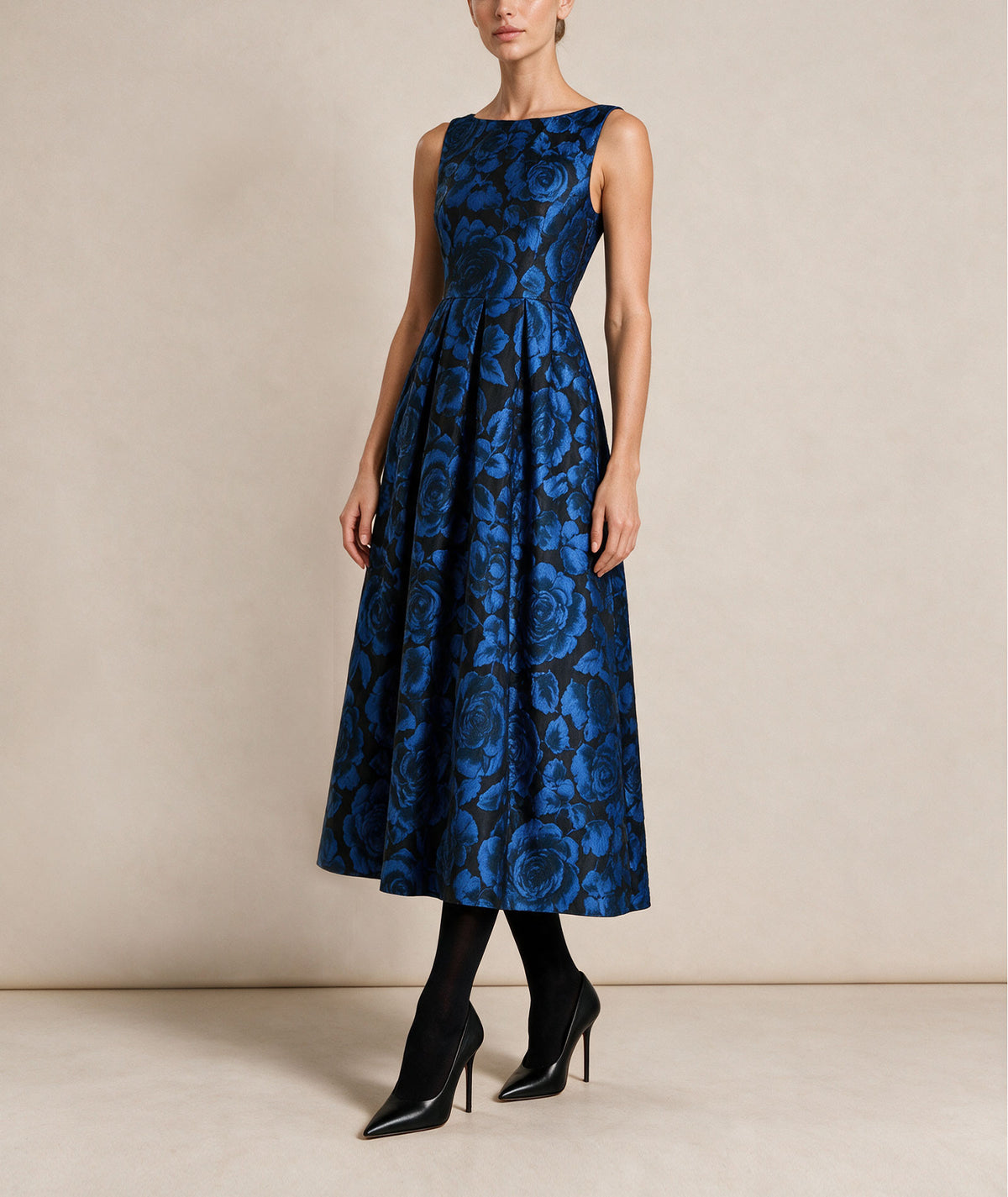 Maison Zoulias | Blue floral jacquard Sandy midi dress