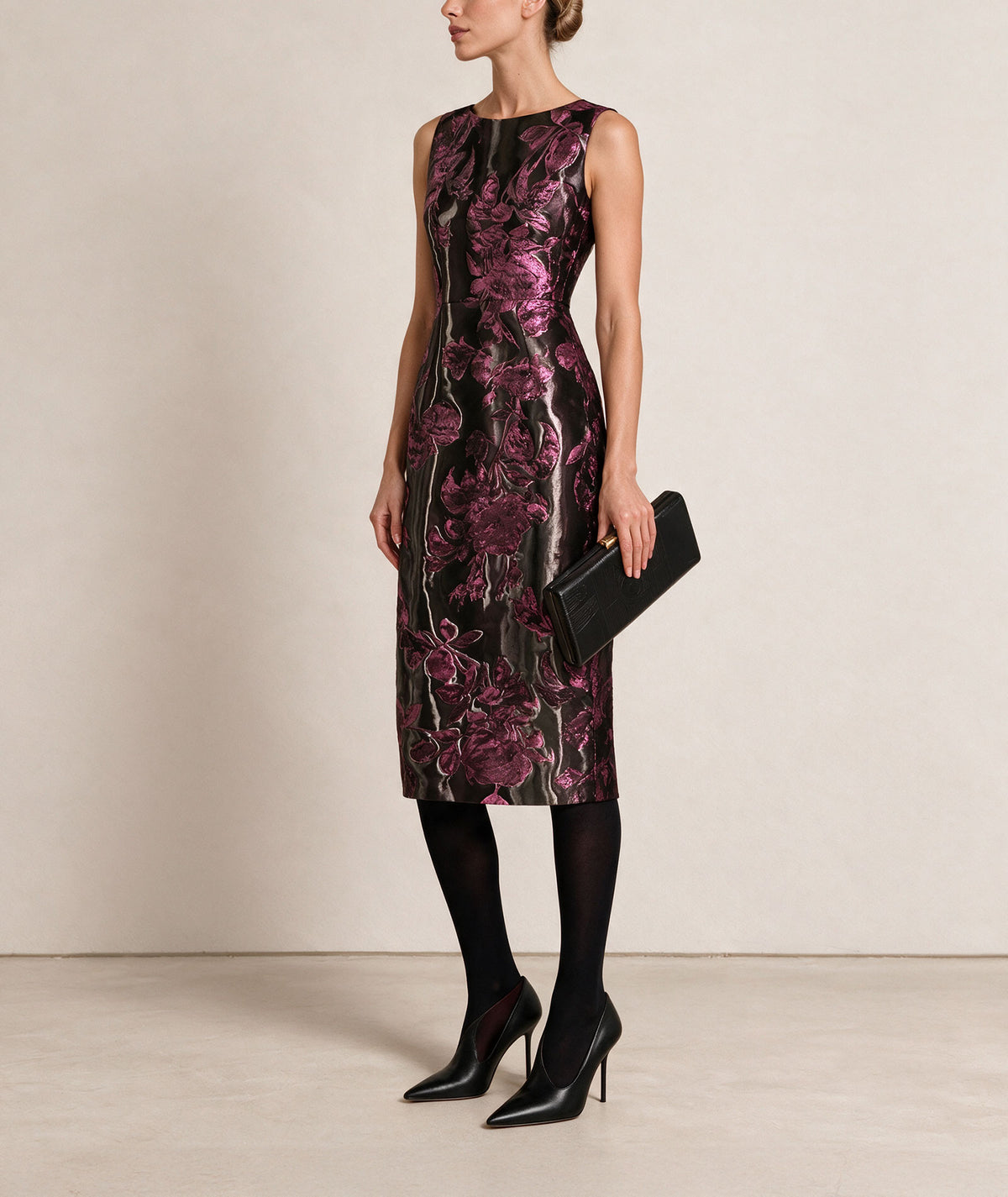 Maison Zoulias | Fuchsia floral metallic Jacky midi dress