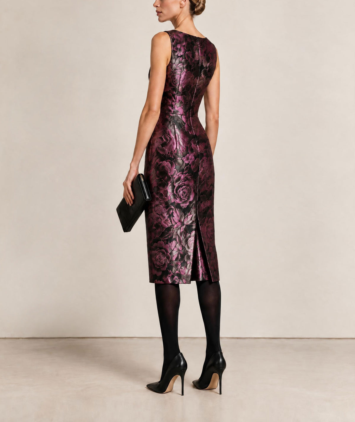 Maison Zoulias | Fuchsia floral metallic Jacky midi dress