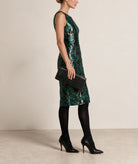 Maison Zoulias | Green floral metallic Jacky midi dress