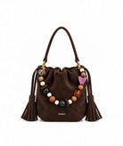 Kooreloo | Dark brown suede Chatterbox Bucket bucket bag