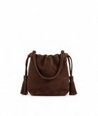 Kooreloo | Dark brown suede Chatterbox Bucket bucket bag