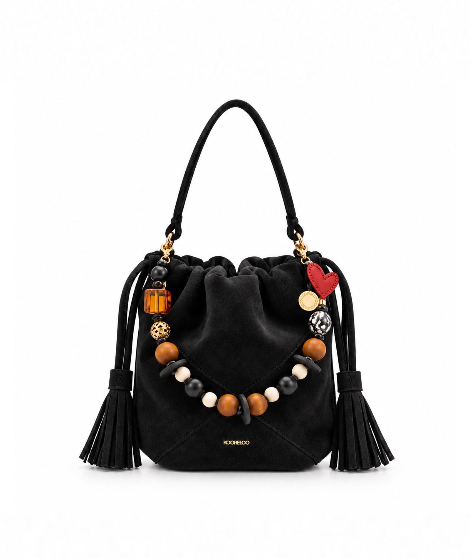 Kooreloo | Black suede Chatterbox Bucket bucket bag