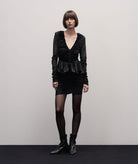 Stelios Koudounaris | Black velvet draped mini dress Stelios Koudounaris