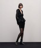 Stelios Koudounaris | Black velvet draped mini dress Stelios Koudounaris
