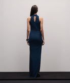 Stelios Koudounaris | Blue lurex jersey halter maxi dress Stelios Koudounaris