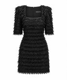Stelios Koudounaris | Black fringed square-neck mini dress Stelios Koudounaris