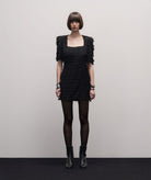 Stelios Koudounaris | Black fringed square-neck mini dress Stelios Koudounaris