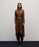 Stelios Koudounaris | Brown silk-blend asymmetric scarf shirt Stelios Koudounaris