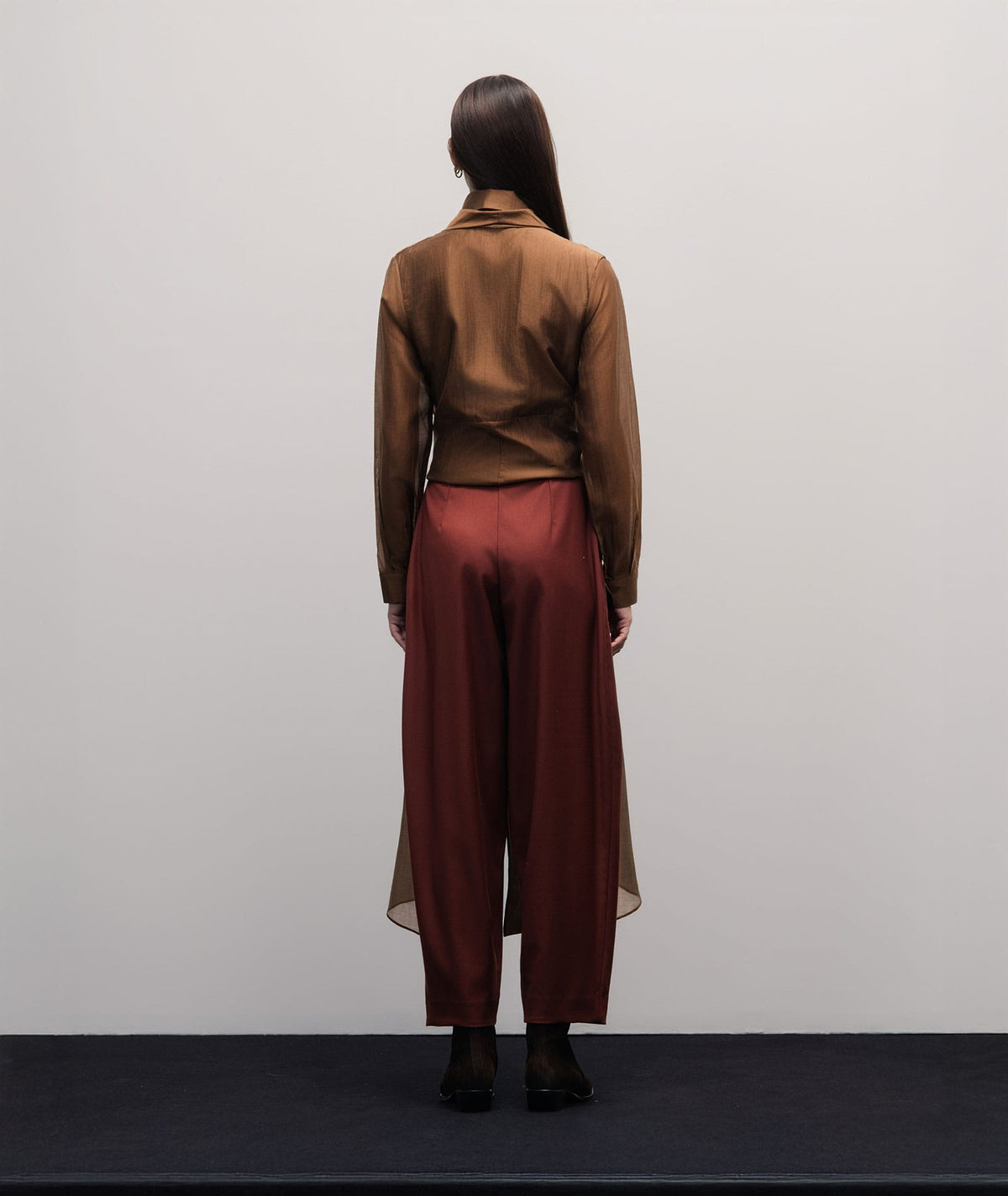 Stelios Koudounaris | Brown silk-blend asymmetric scarf shirt Stelios Koudounaris