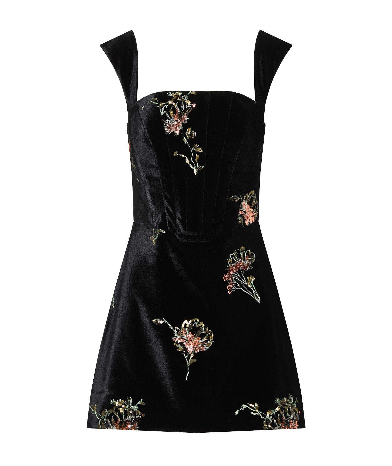 Nidodileda | Black velvet floral-sequined Sorel mini dress