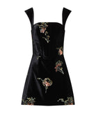Nidodileda | Black velvet floral-sequined Sorel mini dress
