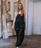 Nidodileda | Black satin sequined-lace embellished Itiel mini dress