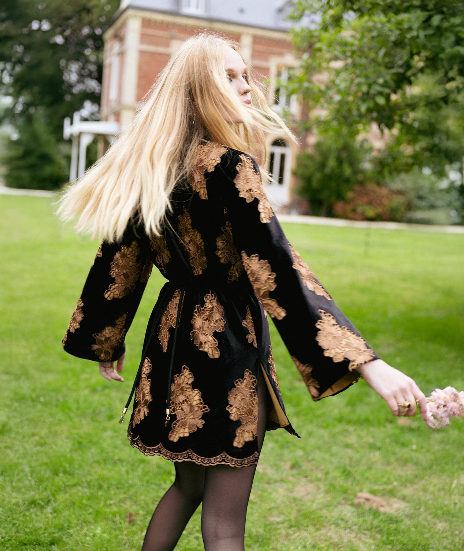 Nidodileda | Black crochet velvet Lindsay blazer dress
