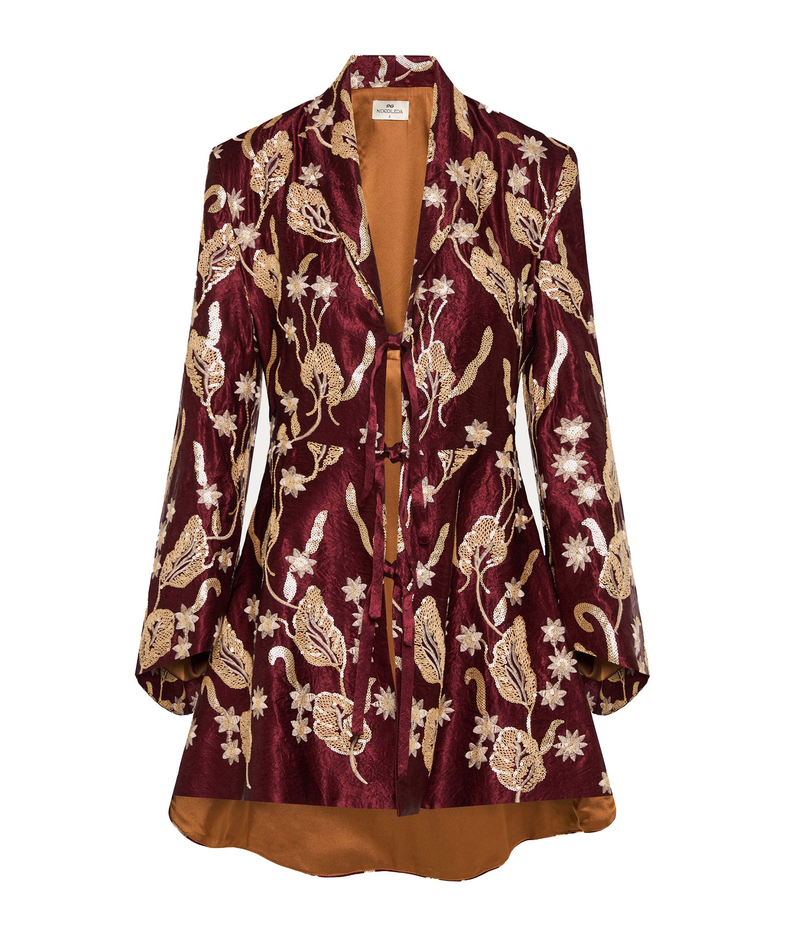 Nidodileda | Burgundy satin embroidered Motus jacket dress
