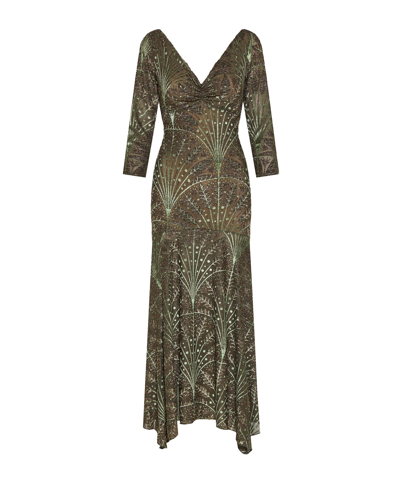 Nidodileda | Olive green embossed velvet Harlow midi dress