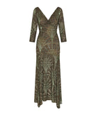 Nidodileda | Olive green embossed velvet Harlow midi dress