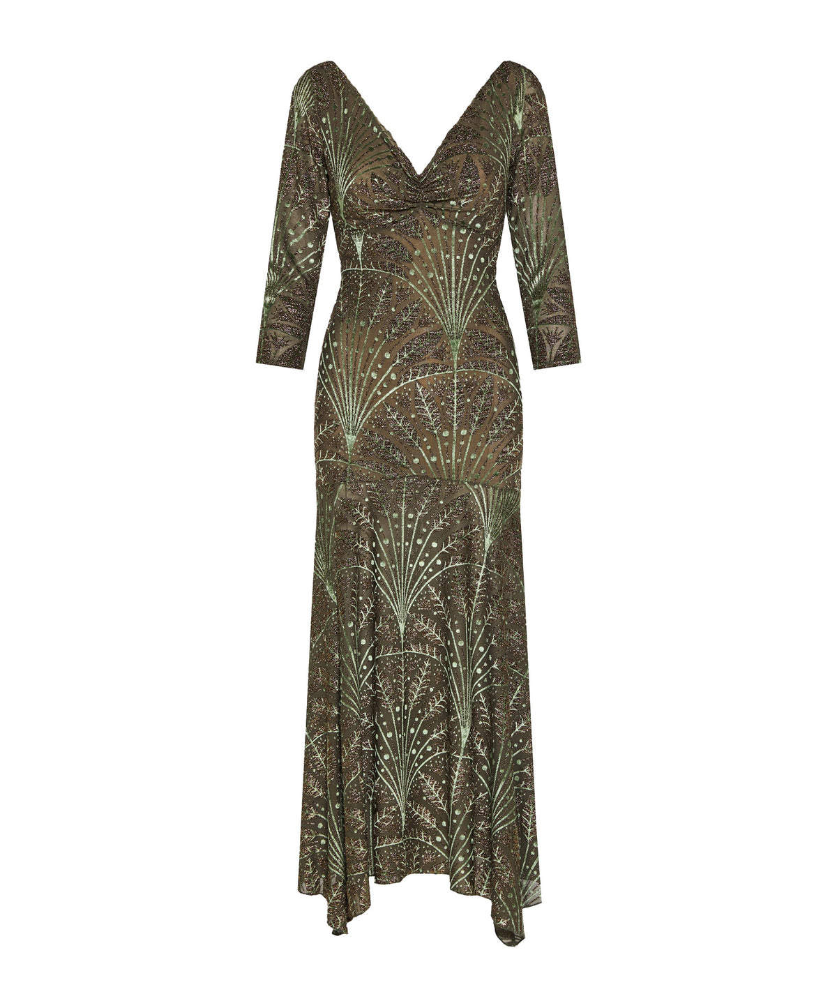 Nidodileda | Olive green embossed velvet Harlow midi dress