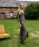 Nidodileda | Olive green embossed velvet Harlow midi dress