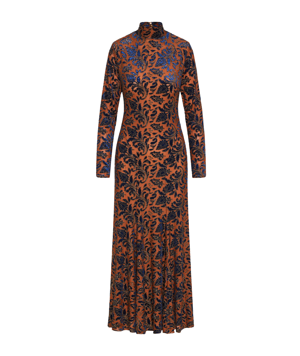 Nidodileda | Burnt orange blue embossed velvet Rossio midi dress