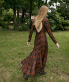 Nidodileda | Burnt orange blue embossed velvet Rossio midi dress