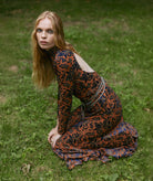 Nidodileda | Burnt orange blue embossed velvet Rossio midi dress