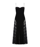 Nidodileda | Black velvet chenille lace-embellished Enola midi dress
