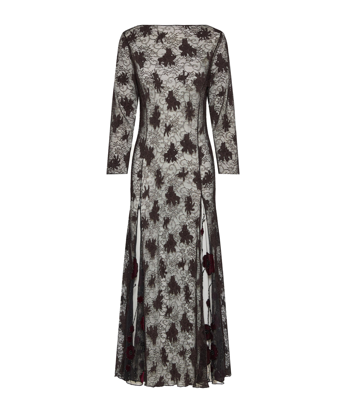 Nidodileda | Black lace floral-embellished Rubin midi dress