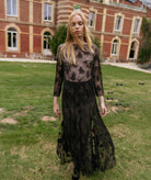 Nidodileda | Black lace floral-embellished Rubin midi dress
