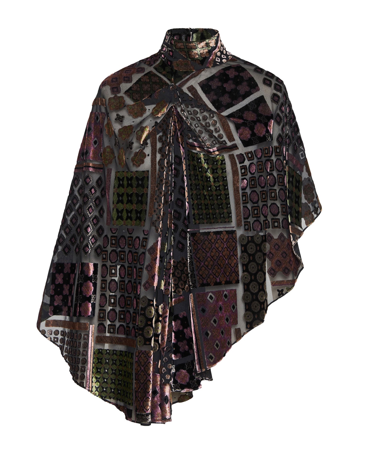 Nidodileda | Multicolor embossed velvet printed Annamae cape