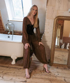 Nidodileda | Brown velvet Ciaran bustier with beaded-tulle sleeves