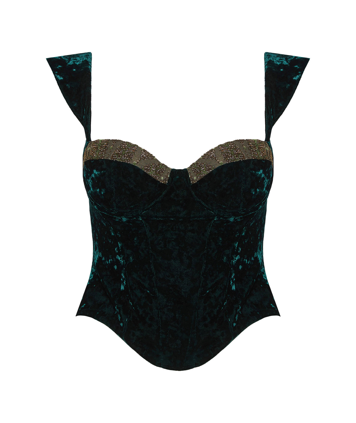 Nidodileda | Green velvet embellished Edmar bustier