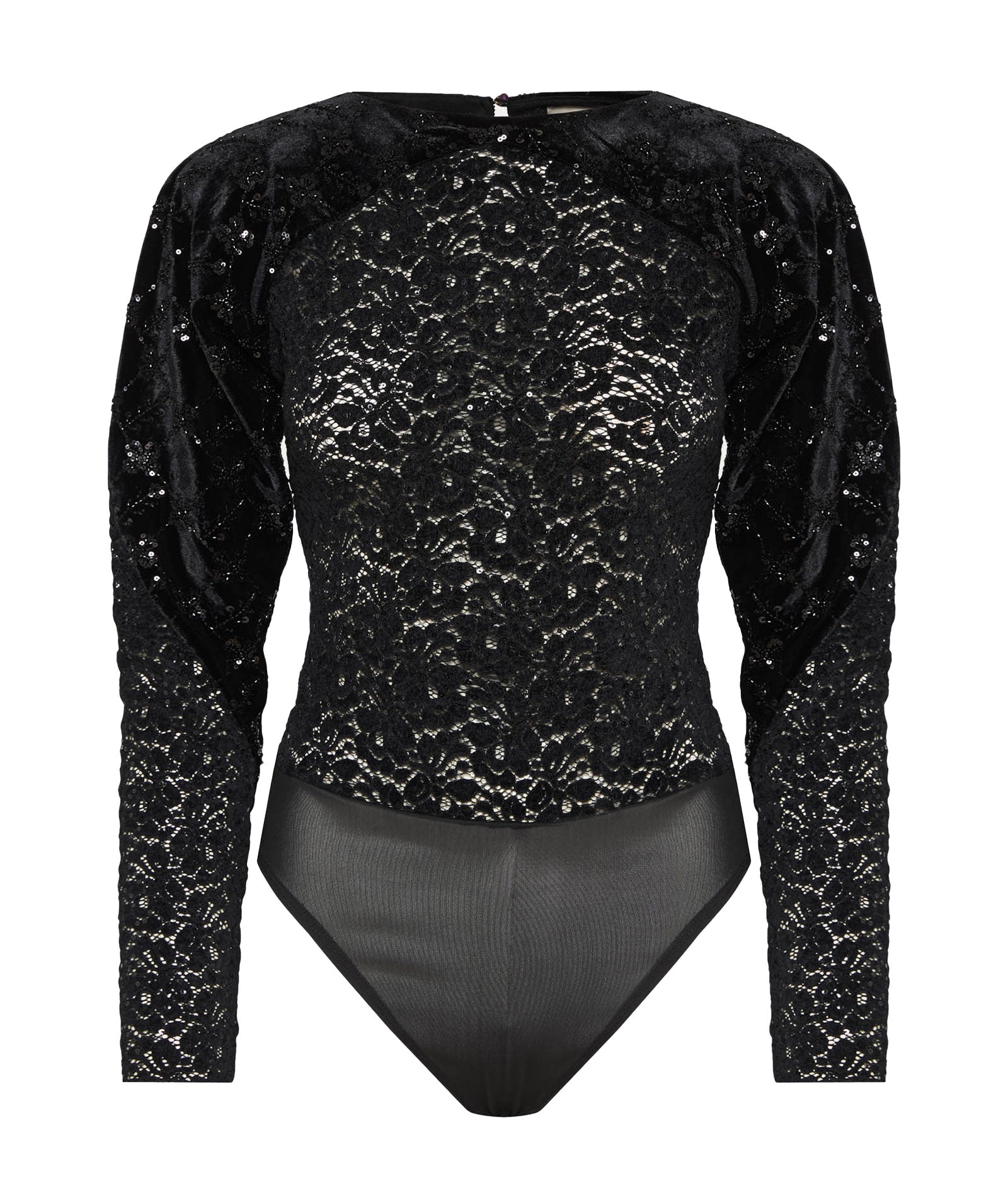 Nidodileda | Black beaded velvet lace Ersilia bodysuit