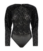 Nidodileda | Black beaded velvet lace Ersilia bodysuit