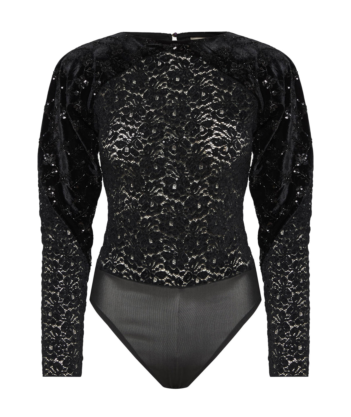 Nidodileda | Black beaded velvet lace Ersilia bodysuit