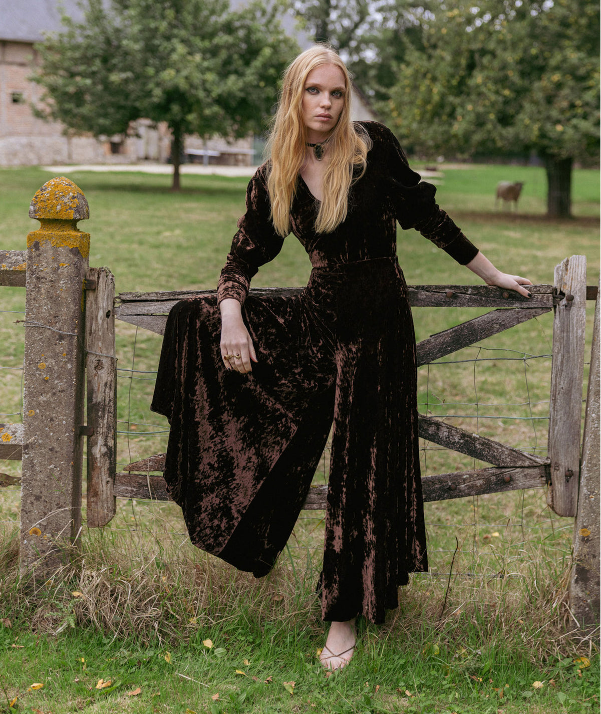 Nidodileda | Brown velvet asymmetric Celeste pants