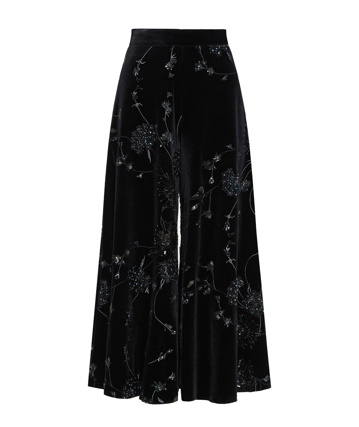 Nidodileda | Black beaded velvet asymmetric Orlene pants