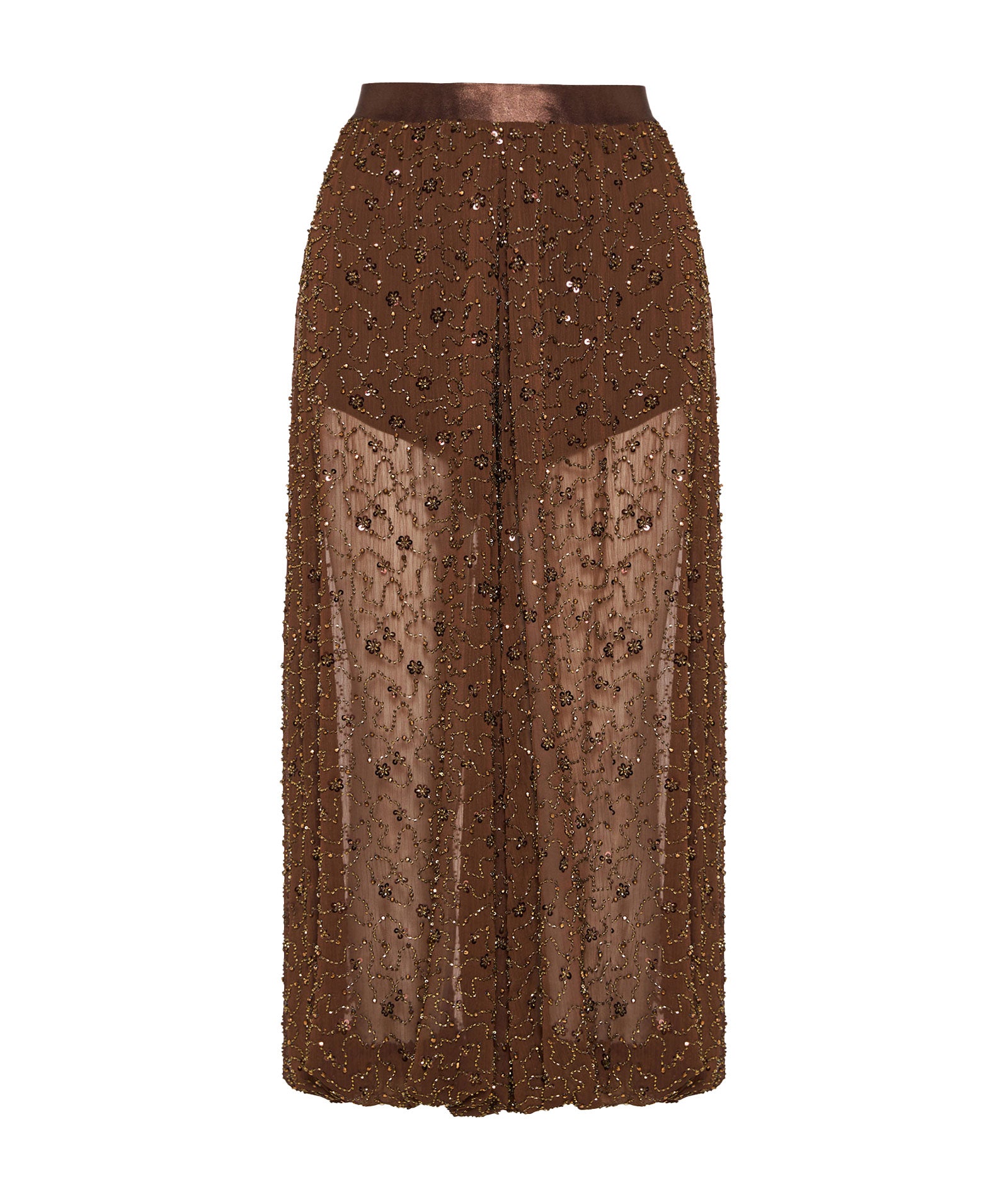 Nidodileda | Brown beaded tulle Alia balloon pants